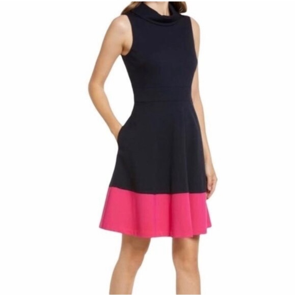 Eliza J navy and pink dress